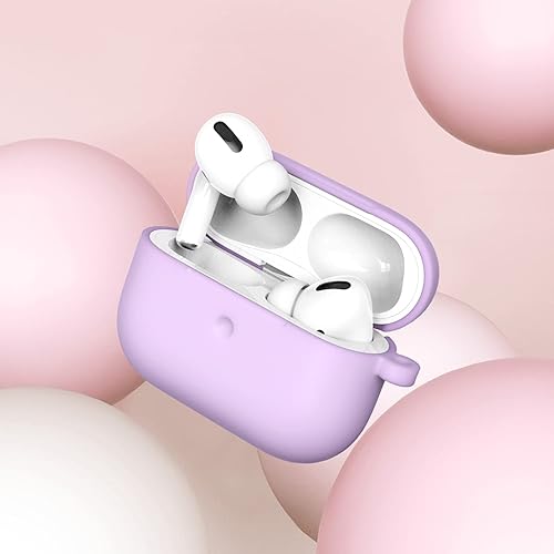 Miniatura 2 de Funda protectora de silicona para Airpods Pro con pompón en forma de bola soporta carga inalámbrica con llavero LED frontal visible (funda lila +