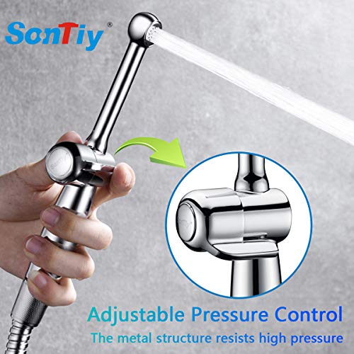 Hand Held Bidet Sprayer for Toilet, SonTiy Cloth Diaper Toilet Sprayer Bathroom Jet Spray Chrome-Solid Brass-3 Years Warranty-Adjustable Pressure Control