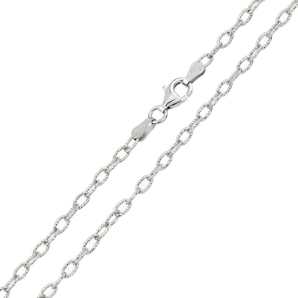 CloseoutWarehouse Rhodium Plated Sterling Silver Wire Oval Loop 080 Chain 3.7mm