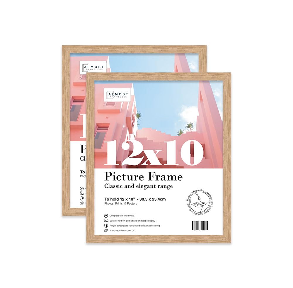 Almost Frameless 12x10 Oak Picture Frame Set of 2, Display 12x10 Picture Gallery Wall, Poster, Photo, Artwork, or Print, Yellow