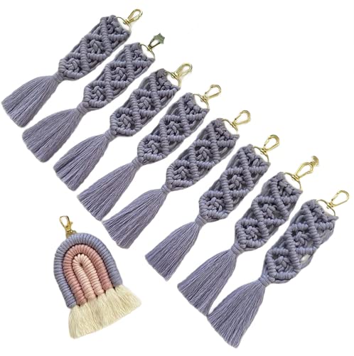 Porte-clés macramé violet de taille large en lot de 9 pour décoration bohème