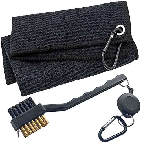 ATTRACTIVE Golf Towel Set, Golf Towel and a Golf Brush, Microfiber Waffle Pattern Towels, Golf Brushes with Heavy Duty Carabiner Clip