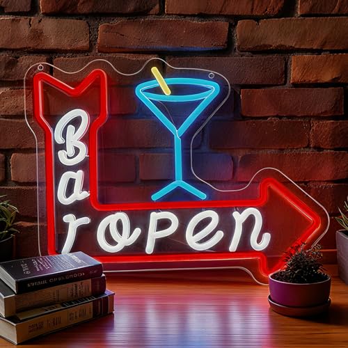 Image of Bar Open Neon Sign, LED Bar Sign Light 15.35 x 11.81 Inch with Dimmer, USB Powered Wall Decor for Home Bar Man Cave Pub Restaurant Beer Bar Game Room Party Decor