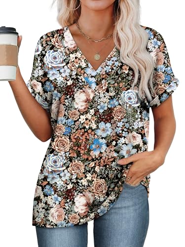 Image of WIHOLL Womens Summer Tops Short Dolman Sleeve Shirts 2026 Fashion V Neck Outfits Clothes