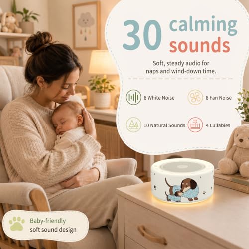 Image of Kipcush White Noise Machine for Baby & Adults, Sleep Sound Machine with 30 Soothing Sounds, 8-Color Night Light, Memory Function, White Noise for Sleeping, Nursery, Office, Travel, Relaxation