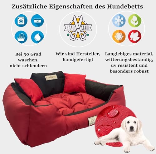 KING DOG Hundebett Kleine Hunde Waschbar Orthopädisches S 55 x 45 cm Hundekissen Haustierbett Hundekorb Hundecouch mit Hohem Rand Wasserdicht Material Silikon Füllung Rot