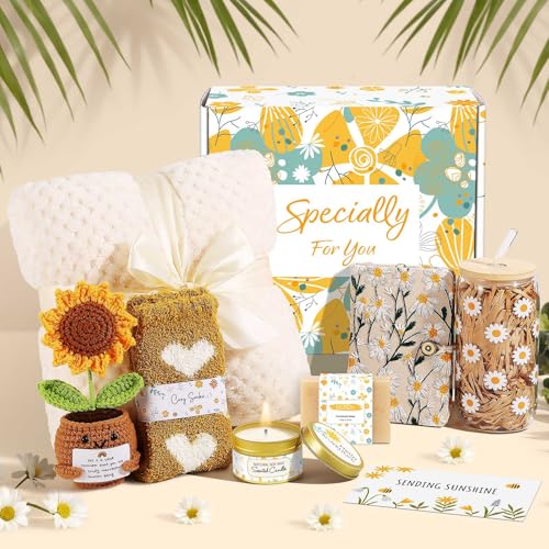 Self Care Gifts for Women Gift Baskets,Sending Sunshine Thinking of You Care Package Spa Gift Sets, Mothers Day Birthday Gifts for Women Mom Sister Wife Grandma Best Friends Her - Ivory