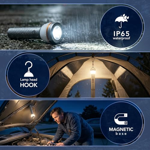 Image of Neoglint Telescopic Camping Light Collapsible Lantern with Tripod Stand | Up to 800 Lumens Brightness, 75.6 Inch Telescopic Pole, 3 Safety Lighting Modes, Heavy Duty Magnetic Base, IP65 Waterproof