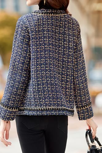 chouyatou Women’s Fall Elegant Business Casual Plaid Tweed Blazer Jacket Open Front Dressy Tweed Suit Top3