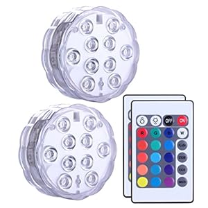 Submersible LED Lights Remote Control Battery Powered, RGB Multi Color Changing Waterproof Light for Pool, Vase Base, Spa, Aquarium, Pond, Hot Tub, Decoration, Party, 2-Pack