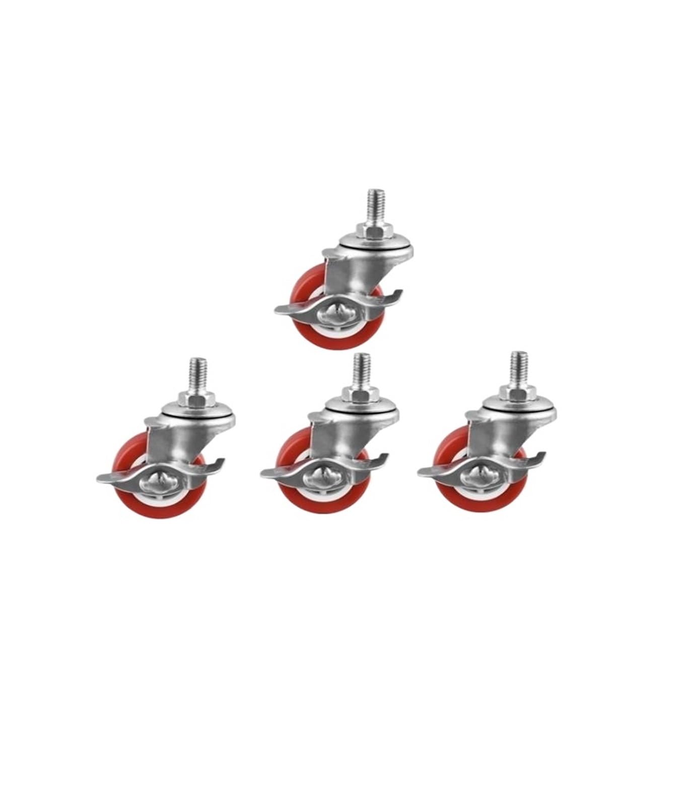 MXXDMOPD Popular Casters 1.5 Inch Screw Brake Swivel Wheel M8 Thread Red PVC 38mm Diameter Silent Furniture