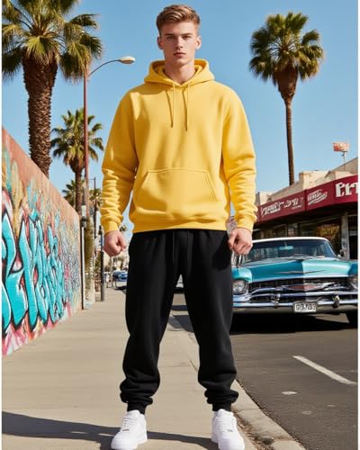 JIHUILAI Mens Hoodie Fleece Pullover Long Sleeve Hooded Sweatshirt Solid Color Drawstring Kangaroo Pocket Hoodies(S-3XL)2