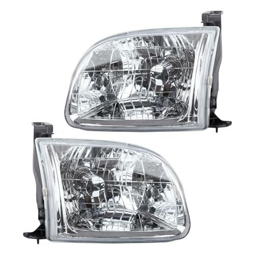 Image of TRQ 2 Piece Headlight Assembly Set Chrome Bezel Driver & Passenger Side Compatible with Toyota Tundra 2000-2004 TO2502129 TO2503129 811100C010 811500C010
