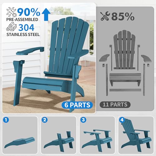 Image of Psilvam Adirondack Chairs Set of 2 with Cup Holder, Blue
