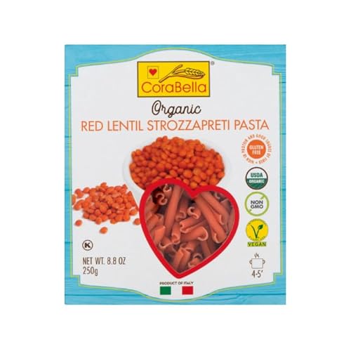 Corabella Gluten Free Red Lentil Pasta, Organic, Non-GMO, Vegan, Authentic Italian Pasta (1 box)