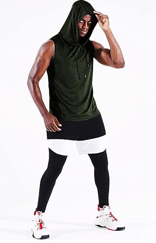 WSLCN Camiseta regata masculina para treino muscular academia sem mangas moletom com capuz, Verde, X