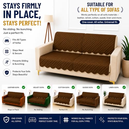 Image of Homerz Premium 'Surya Series' Sofa Cover | Stylish Sofa Protector | Net Fabric | Anti-Stain & Washable Slip Cover Exact Size Antislip (New Jerry Brown, 2 Seater, Seat Cover with Backrest)