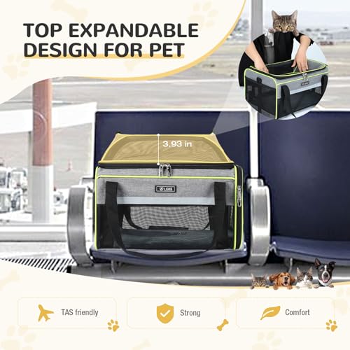 Image of Lekereise Top-Expandable Pet Carrier 17x11x9.5 Inch Alaska Hawaiian Airline Approved Soft Sided Underseat to 12lbs Travel Carriers for Small Dogs and Cats with Locking Safety Zippers Anti-Scratch Mesh