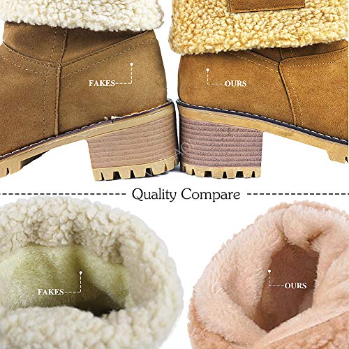 VIMISAOI Winter Boots for Women, Comfortable Slip On Mid Chunky Heel Suede Warm Snow Ankle Boots Outdoor Shoes4