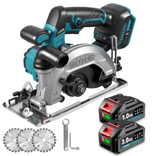 Yofidra Mini Kreissäge Akku, 150mm Akku Handkreissäge, Tauchkreissäge | 21V 3,0Ah Doppel-Akku | Bürstenlos 6600RPM | 3-Gang Geschwindigkeit, 3 x Sägeblätter