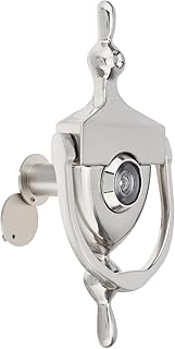 Door Knocker and Viewer, 6 Inch Height Knocker, 180-Degree Solid Brass Peephole with Privacy Cover, 9/16 inch Bore, for 1-3/8" to 1-7/8" Thickness Door (Brushed Nickel)