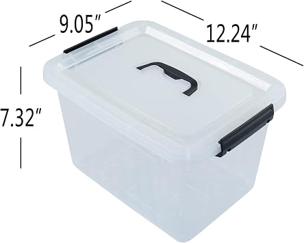 10 L Plastic Clear Storage Box, Plastic Latching Box with Lid, 6-PACK | Clear Design, Locking Latch Lid, Convenient Top Handle, Sturdy Plastic, Multi-Purpose Storage Bin, for Home Office Closet Use