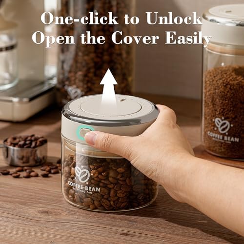 Coffee Bean Storage Container with One-way Valve Airtight Lid Date Tracker for Coffee and More Food Fresh and Storage, Clear Borosilicate Glass Coffee Canister(1.2 Qt - 13.1 OZ)