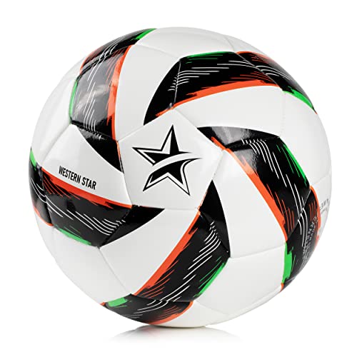 Image of Western Star Soccer Ball Size 4 & Size 5 - Official Match Weight and Size - Performance Match and Training Soccer Ball - Fusion Bond - Advanced Thermal Bonded Design