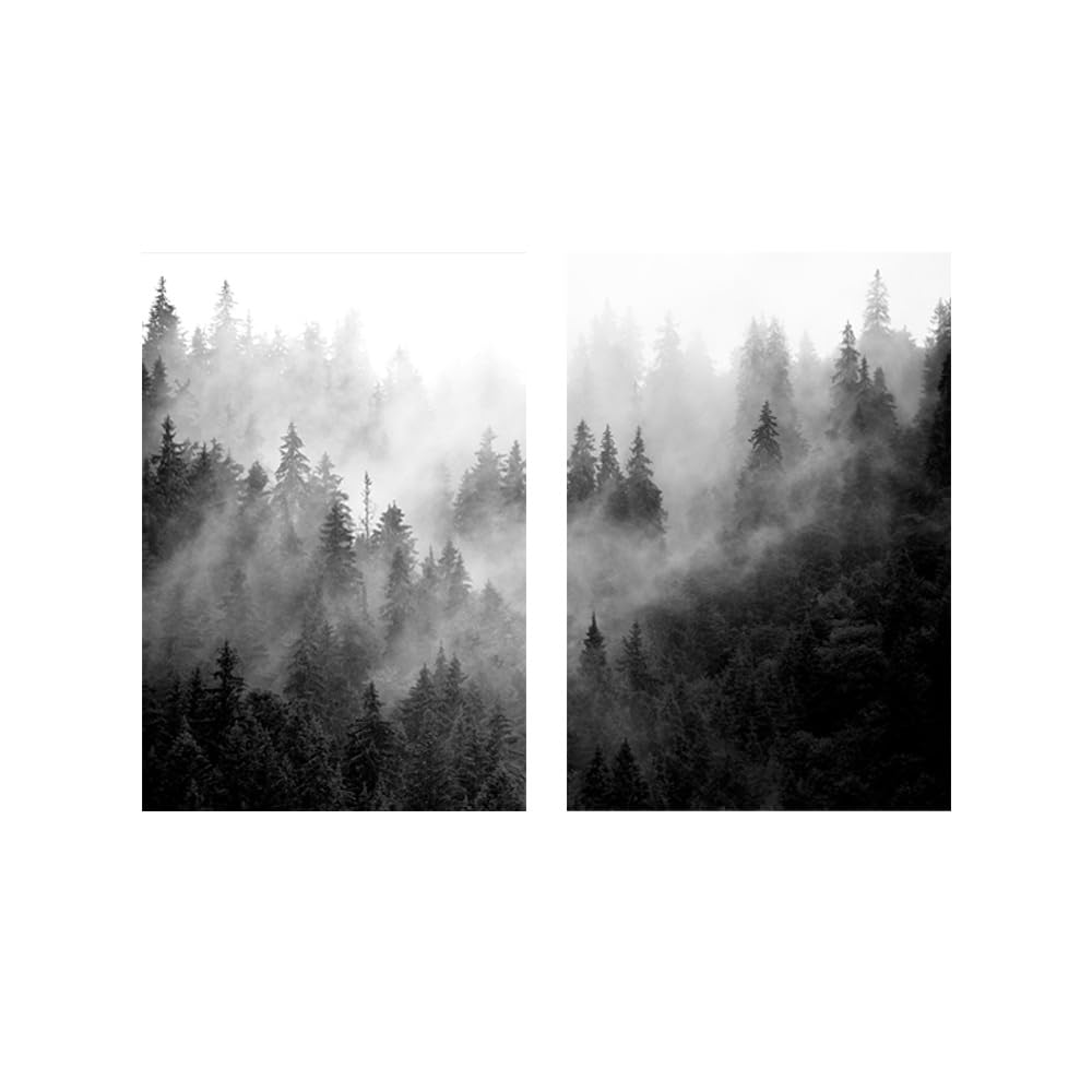WUHBCZ Pictures,Nature Posters Prints Foggy Forest Tree Landscape Canvas Painting Wall Picture for Living Room Bedroom Office Home Decoration Artwork-50 * 60cm*2PCS (No Frame)