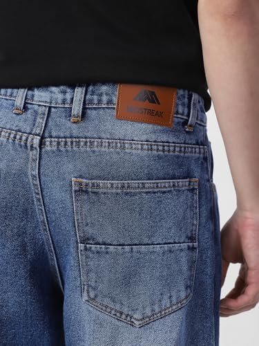 Image of Neostreak Men's Loose Baggy Fit Heavy Washed Jeans Non-Stretchable