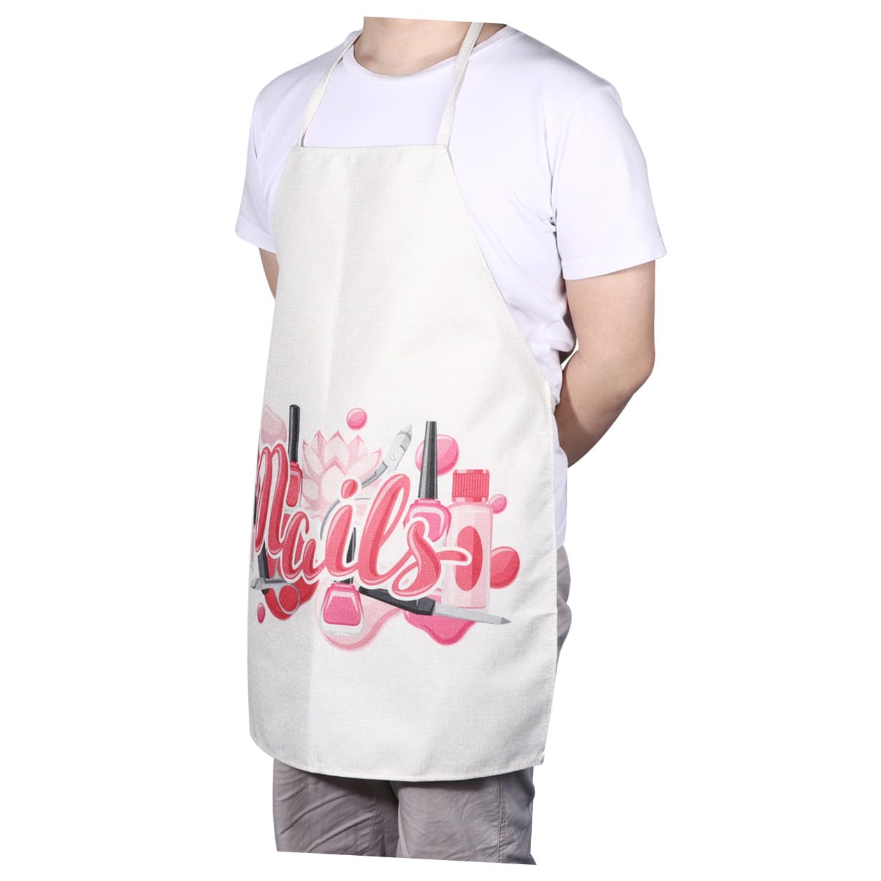 VANZACK Delantal Presa de Algodón y Lino Reutilizable y Anti-manchas Estampado de Esmalte de Uñas Adecuado para Cocina y Comedor en Casa