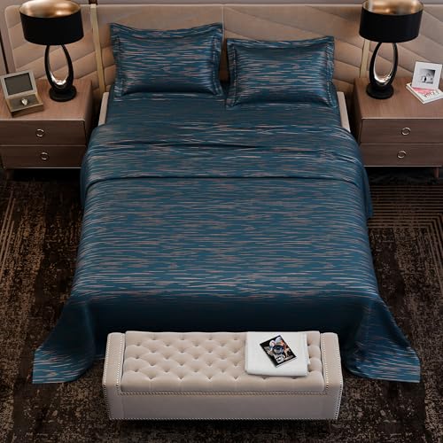 Image of Stoa Paris 350TC Luxstre Cotton Super King Printed Bedding Set for King & Double Size Beds with 2 Pillow Covers, 274 x 274cm Bedsheet, All-Season Comfort, Breathable, Home Decor, Panache 2.0 - Teal