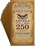 KINGDUHU Pack 10 Anniversary Christmas Money Holders for Cash, Christmas Cards with Envelopes, North Pole Bank Vault Design, Holiday Money Gift Envelope, 1776–2026 USA 250 Years