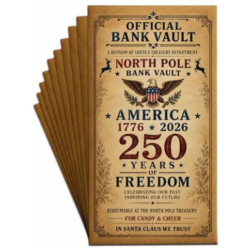 KINGDUHU Pack 10 Anniversary Christmas Money Holders for Cash, Christmas Cards with Envelopes, North Pole Bank Vault Design, Holiday Money Gift Envelope, 1776–2026 USA 250 Years