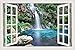 Efecto 3D Vista De Ventana Pegatinas De Pared Marco De Cascada De Montaña Vinilo Calcomanía Decoración Mural Cocina Baño Moto Arte De Pared 40X60Cm