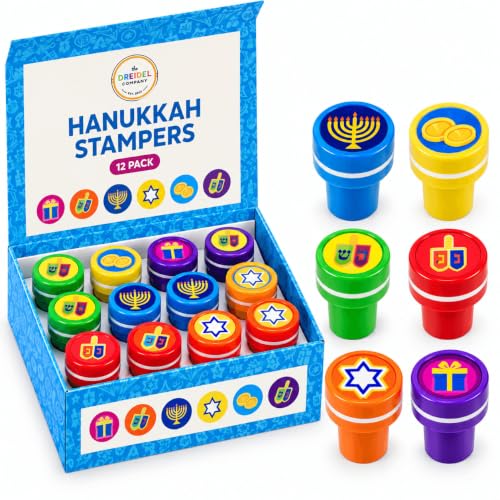 24 Multicolored Hanukkah Stampers, Each Stamp Includes A Fun Chanukkah Icon Including Menorah, Dreidels and Coins, 12-Pack Box (2-Pack)
