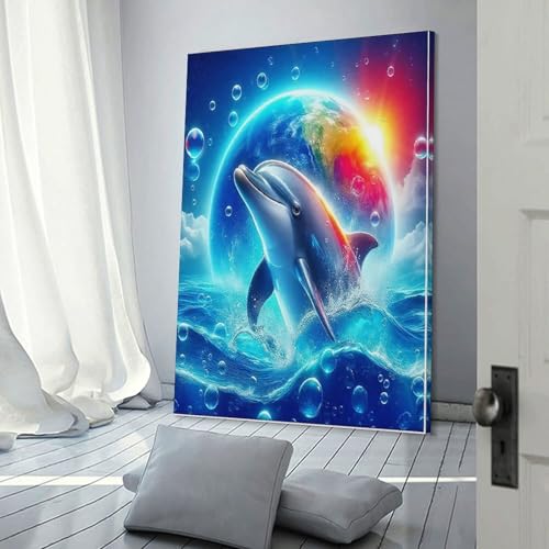 Impression sur toile premium grand format motif dauphin 50x75cm