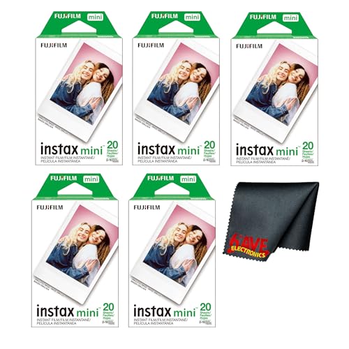 Pelicula instantánea FUJIFILM INSTAX Mini para cámaras instantáneas, paquete de 100 exposiciones | Para fiestas, eventos y fotos instantáneas | Incluye paño de limpieza miniatura 1