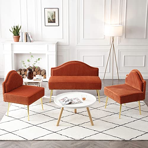 Homtique Modern Velvet Loveseat Settee Bench Upholstered Sofa Chair Tufted Back With Golden Metal Legs For Living Room, Dining Room, Bedroom, Small Space (Orange) #TOP4