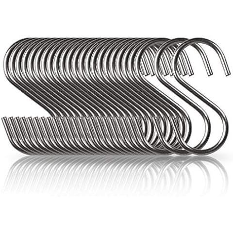 Annaklin S Hooks 24 Pack Stainless Steel S Shaped Hook for Hanging in Kitchen, Bathroom, Bedroom, Office, Workshop, Garden, Small 2-3/16" Cover