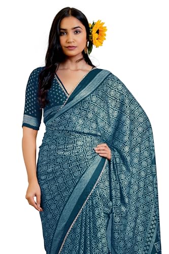 Image of MIRCHI FASHION Women Saree Leheriya Print Chiffon | Lightweight Traditional Sari for Farewell and Wedding Ceremonies with Unstitched Blouse Piece