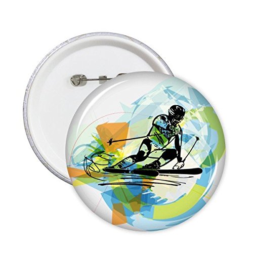 Badge rond ski freestyle illustration aquarelle pour vêtements de sport d'hiver 5Pcs