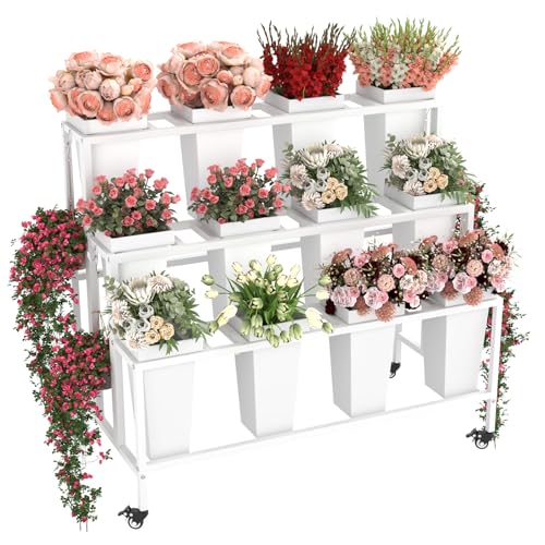 Annzoe Flower Display Stand with Buckets & Wheels – 3-Tier