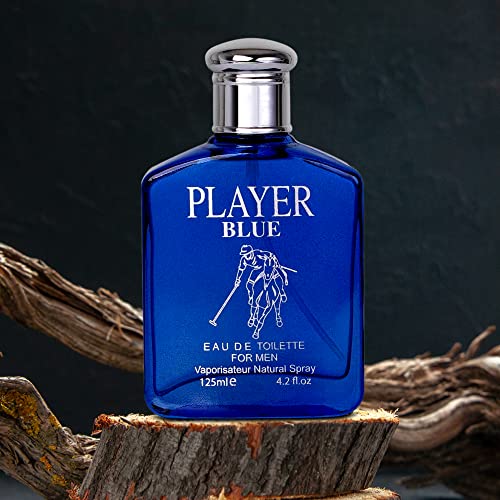 Novoglow Player Blue For Men - 4.2 Fl Oz Eau De Parfum Spray For Men - Long-Lasting Citrusy Herbal & Woody Fragrances Smell Fresh All Day Long Includes Carrying Pouch Gift For Men On All Occasions #TOP7