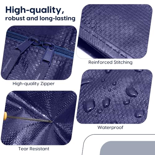 Image of 6 Pack Moving Bags Heavy Duty 210GSM with Full-Open Side Zipper, 93L 220lbs Waterproof Foldable Storage Totes for College Dorm Move-In, Moving Boxes Alternative & Home Organization, Blue