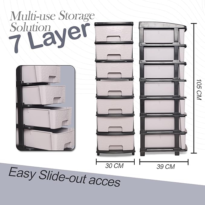 Image of KITCHIVO Plastic Modular Drawer Storage Chest Of Drawers Organizer Storage Box, Large Stomo Racks For Multipurpose Anti-slip Shoes Organizers (Grey, 7 Layer)