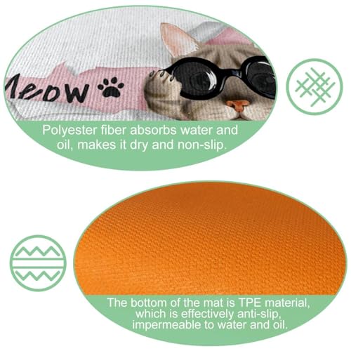 Tapis de cuisine antidérapants motif chat noir pour maison propre - 6