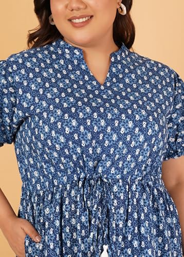 Image of Indietoga Women's Floral Printed Pure Cotton Tiered Maxi Dress (XL to 7XL)