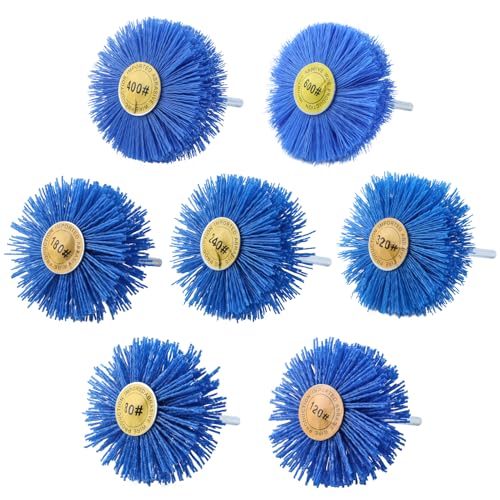GOLD DEER Confezione da 7 spazzole abrasive in nylon per trapano con gambo da 1/4 80 120 180 240 320 400 600 grana abrasiva per lucidatura rimozione ruggine e pittura, blu