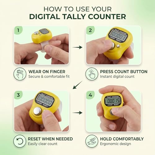 Image of Digital Tally Counter for Chanting Mantra - Mini Hand Finger Ring LCD Display Counting Machine for Japa Mala, Meditation, Prayer & Tasbeeh - Adjustable Strap, Reset Button (Pack of 3)